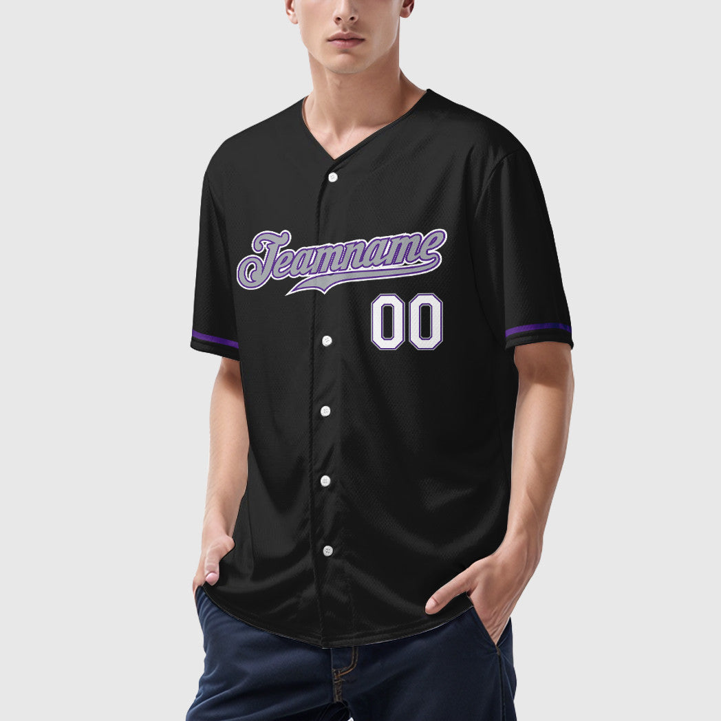 Custom Black Gray-Purple Baseball Jersey
