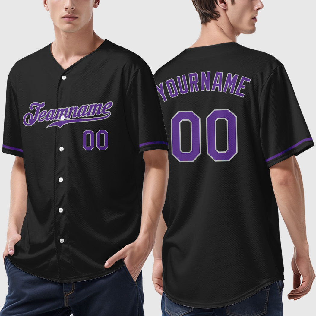 Custom Black Gray Purple Baseball Jersey