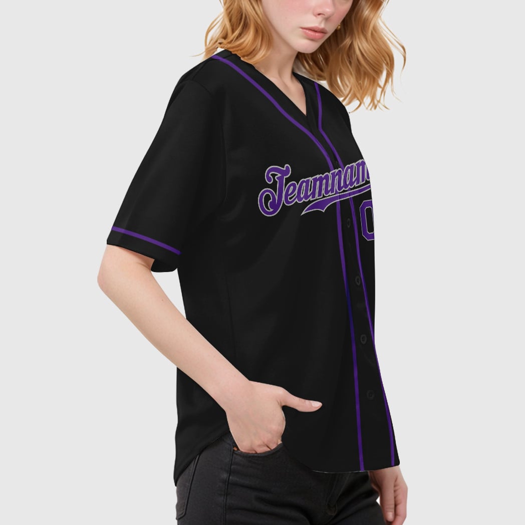 Custom Black Gray Purple Sleeve Baseball Jersey