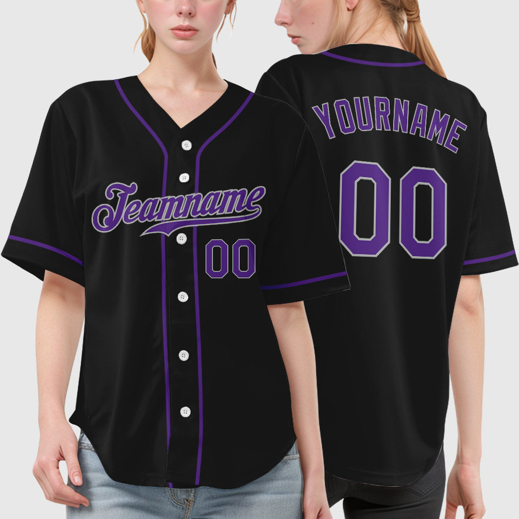 Custom Black Gray Purple Sleeve Baseball Jersey