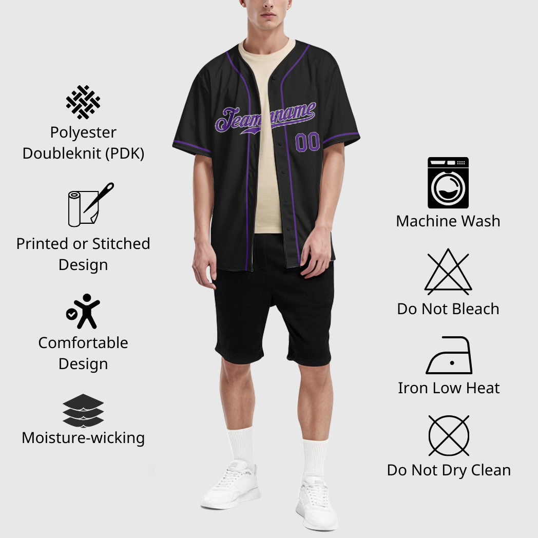 Custom Black Gray Purple Sleeve Baseball Jersey