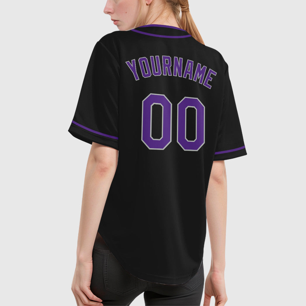 Custom Black Gray Purple Piping Baseball Jersey