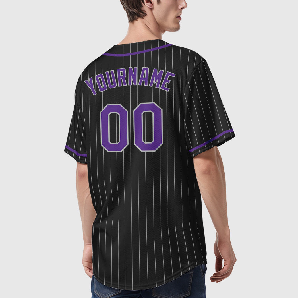 Custom Black Gray Purple Piping Pinstripe Baseball Jersey