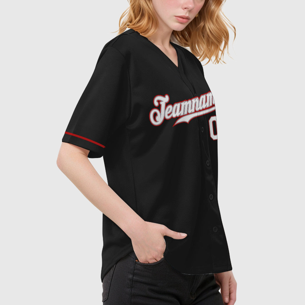 Custom Black Gray White-Red Baseball Jersey