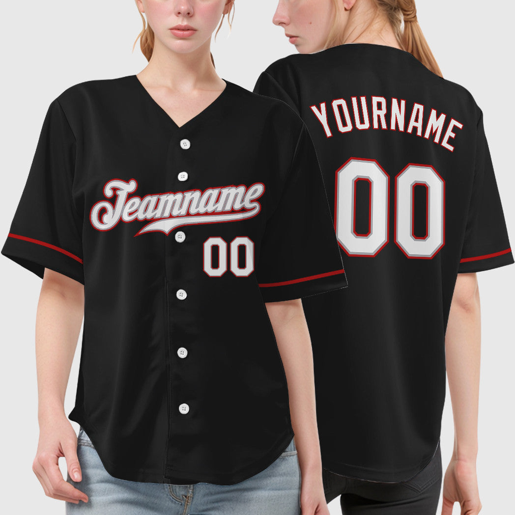 Custom Black Gray White-Red Baseball Jersey