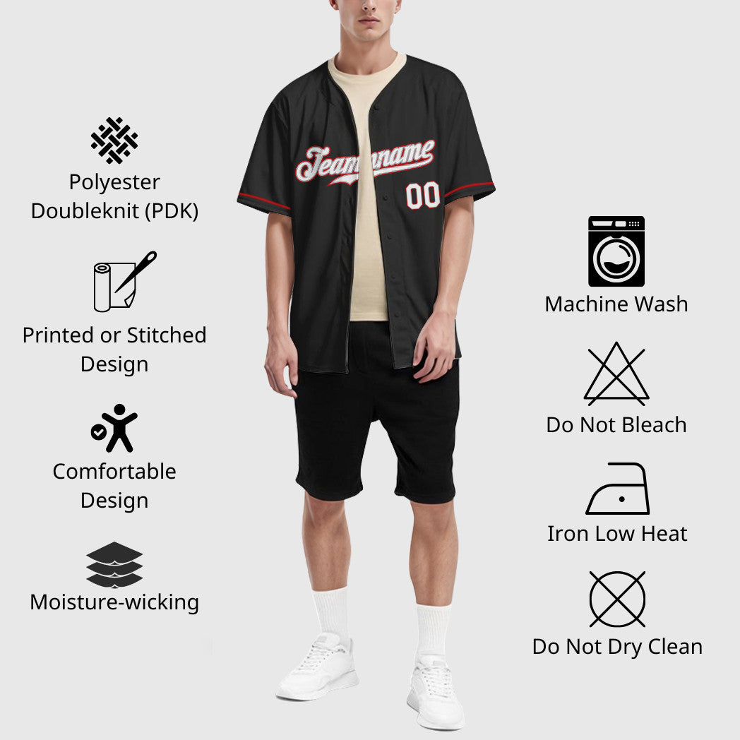 Custom Black Gray White-Red Baseball Jersey