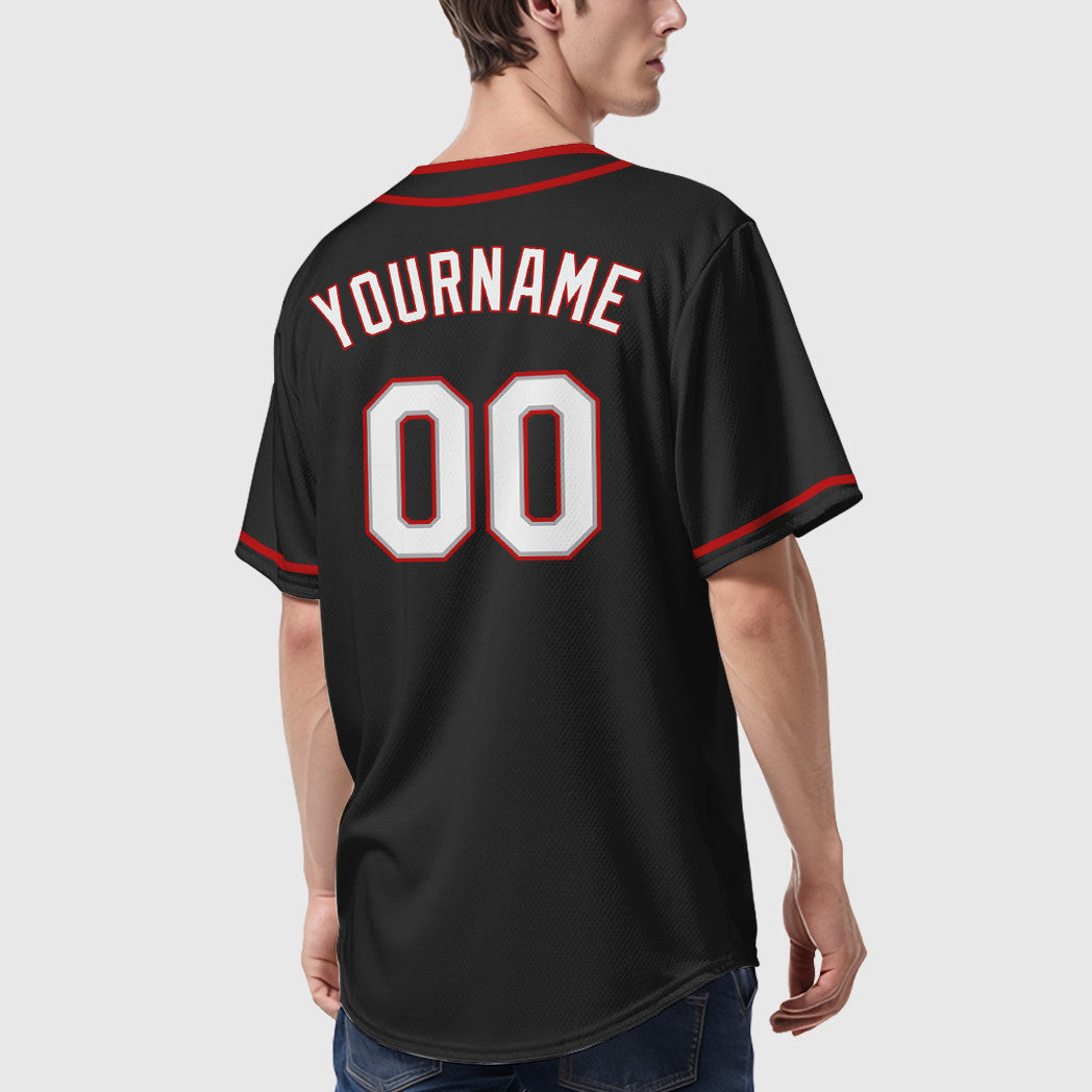 Custom Black Gray White-Red Piping Baseball Jersey