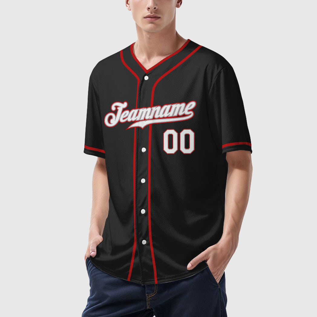 Custom Black Gray White-Red Piping Baseball Jersey