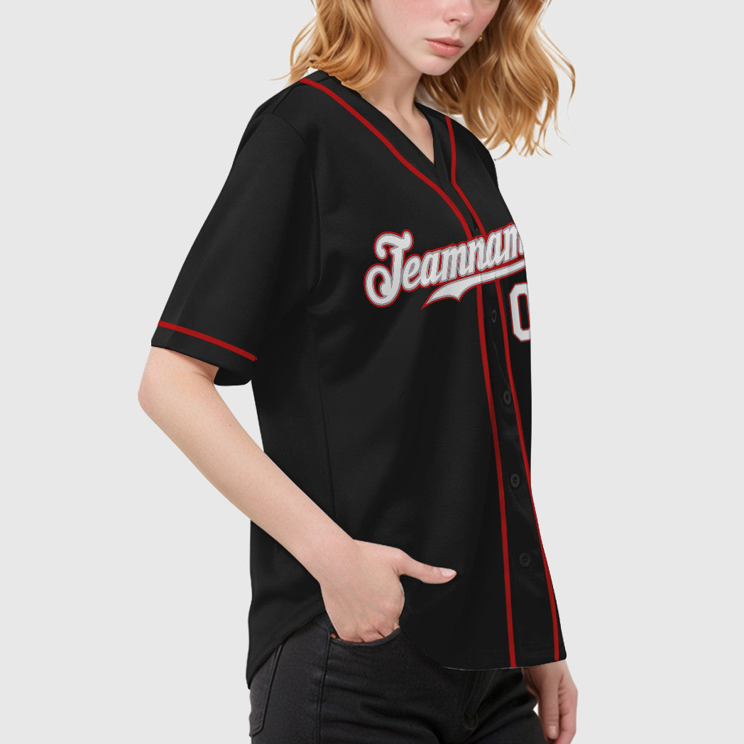 Custom Black Gray White-Red Sleeve Baseball Jersey