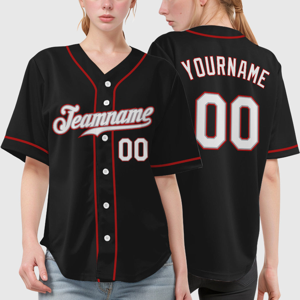 Custom Black Gray White-Red Sleeve Baseball Jersey