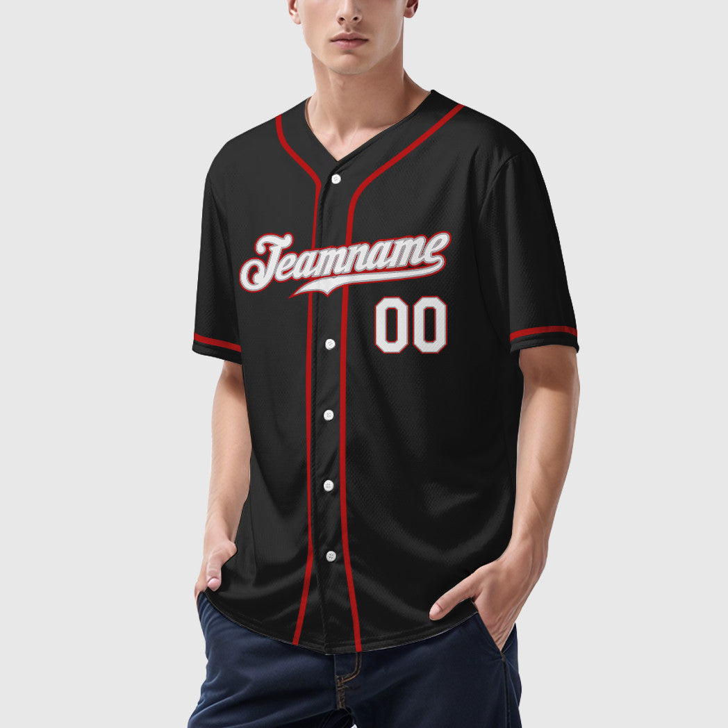 Custom Black Gray White-Red Sleeve Baseball Jersey