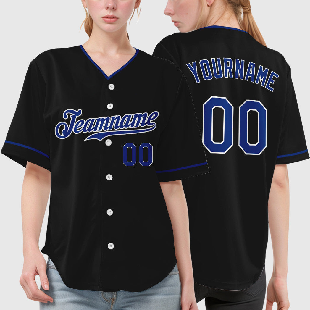 Custom Black Royal-White Collar Sleeve Baseball Jersey