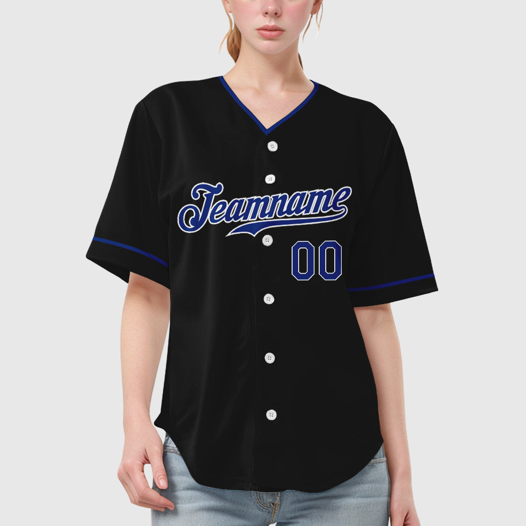 Custom Black Royal-White Collar Sleeve Baseball Jersey