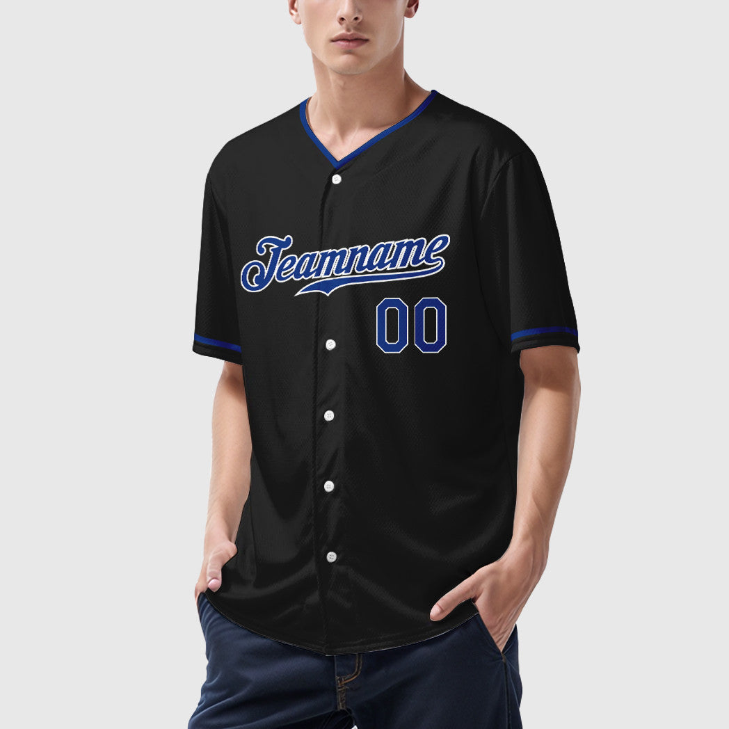 Custom Black Royal-White Collar Sleeve Baseball Jersey
