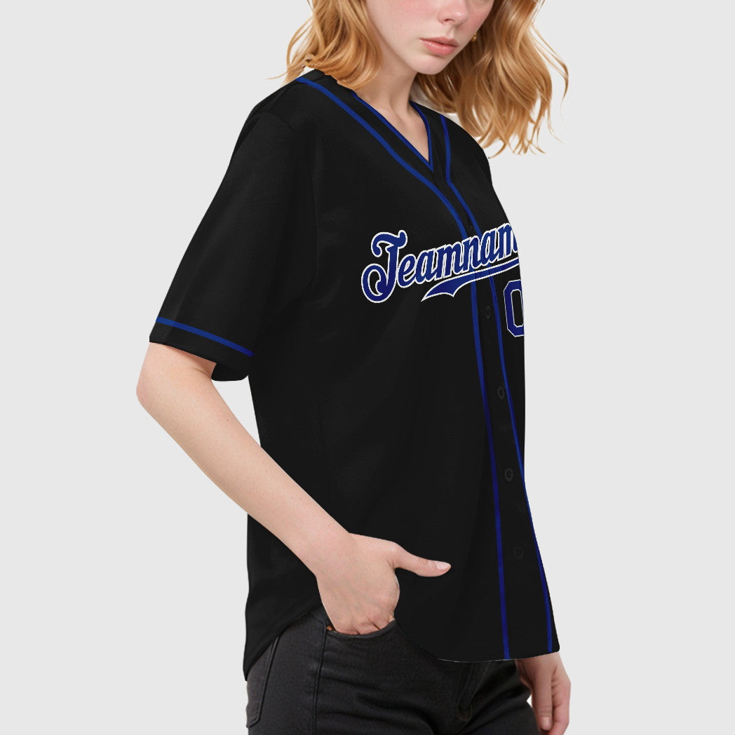 Custom Black Royal-White Piping Baseball Jersey