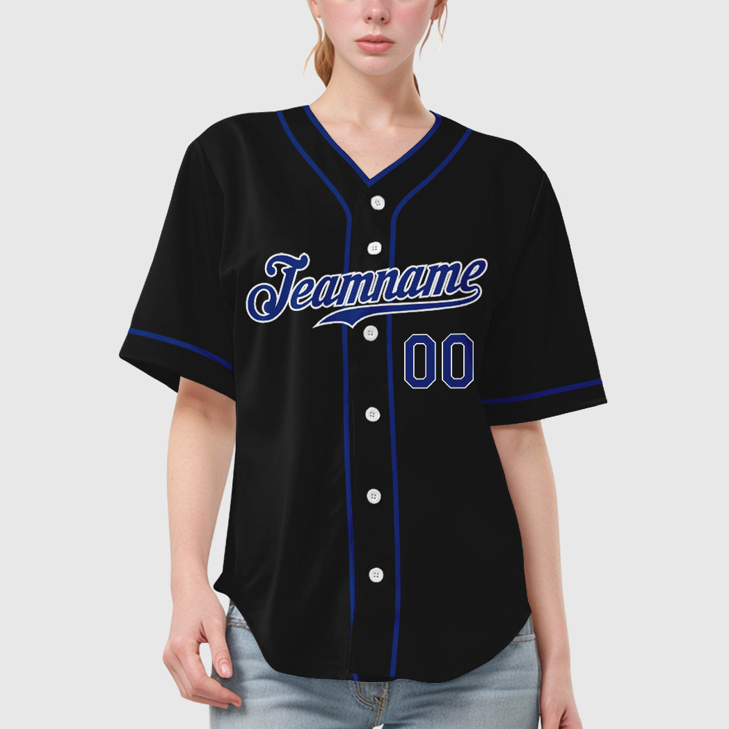 Custom Black Royal-White Piping Baseball Jersey