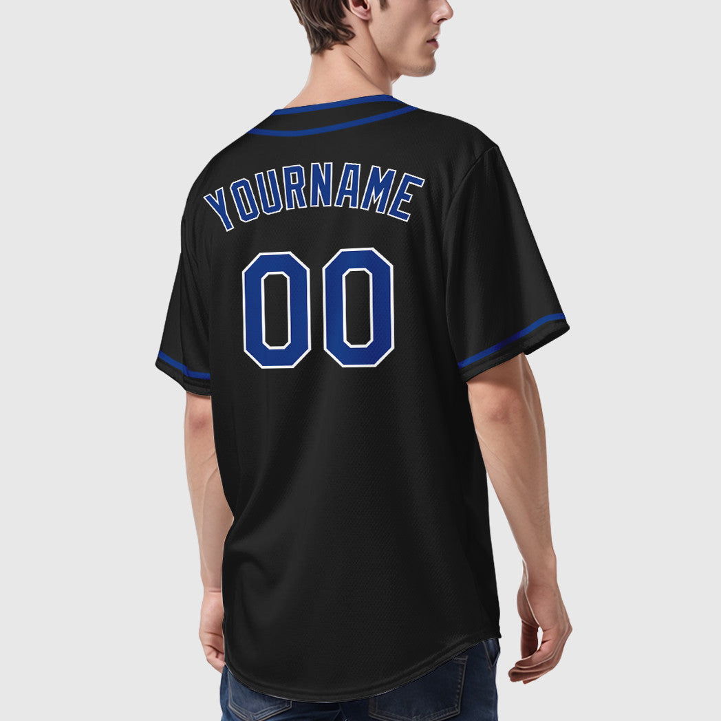 Custom Black Royal-White Piping Baseball Jersey