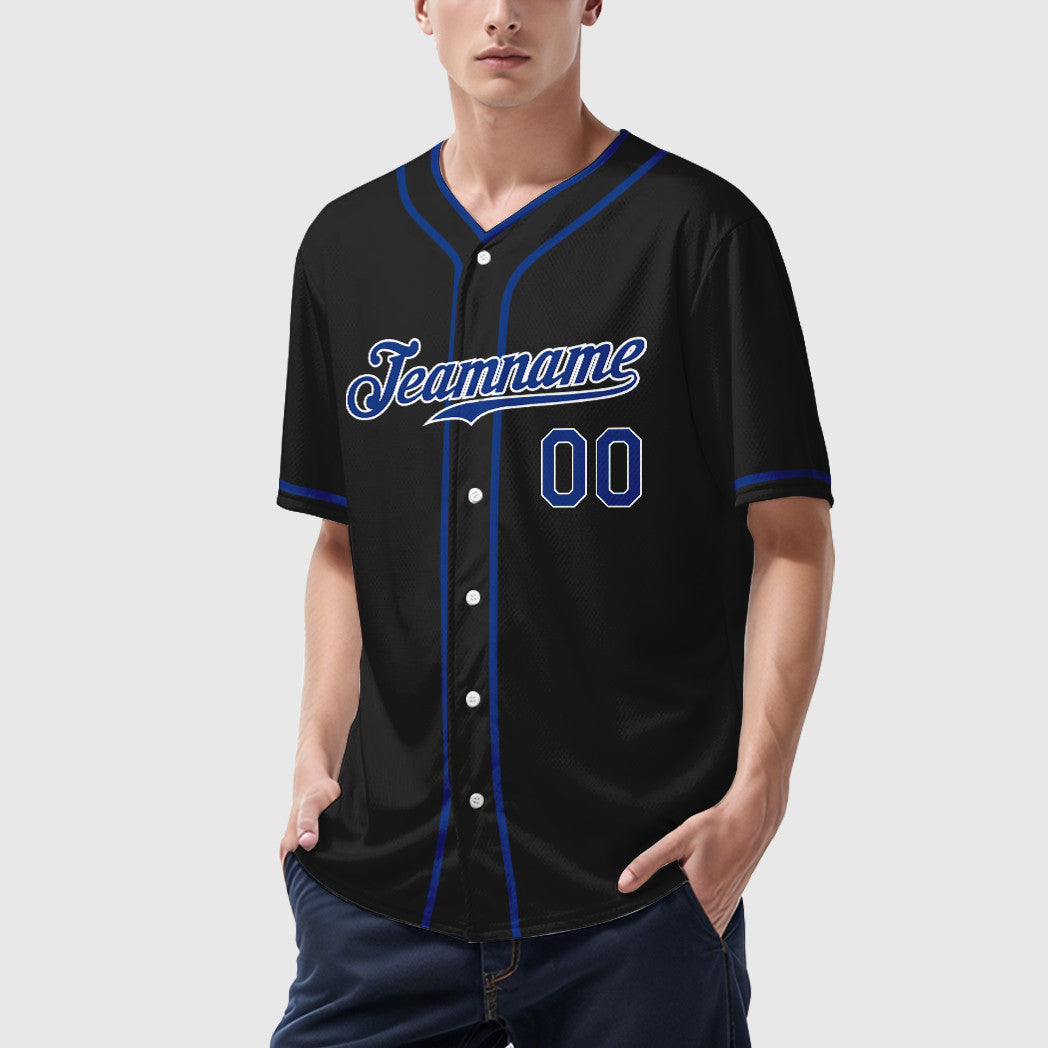 Custom Black Royal-White Piping Baseball Jersey