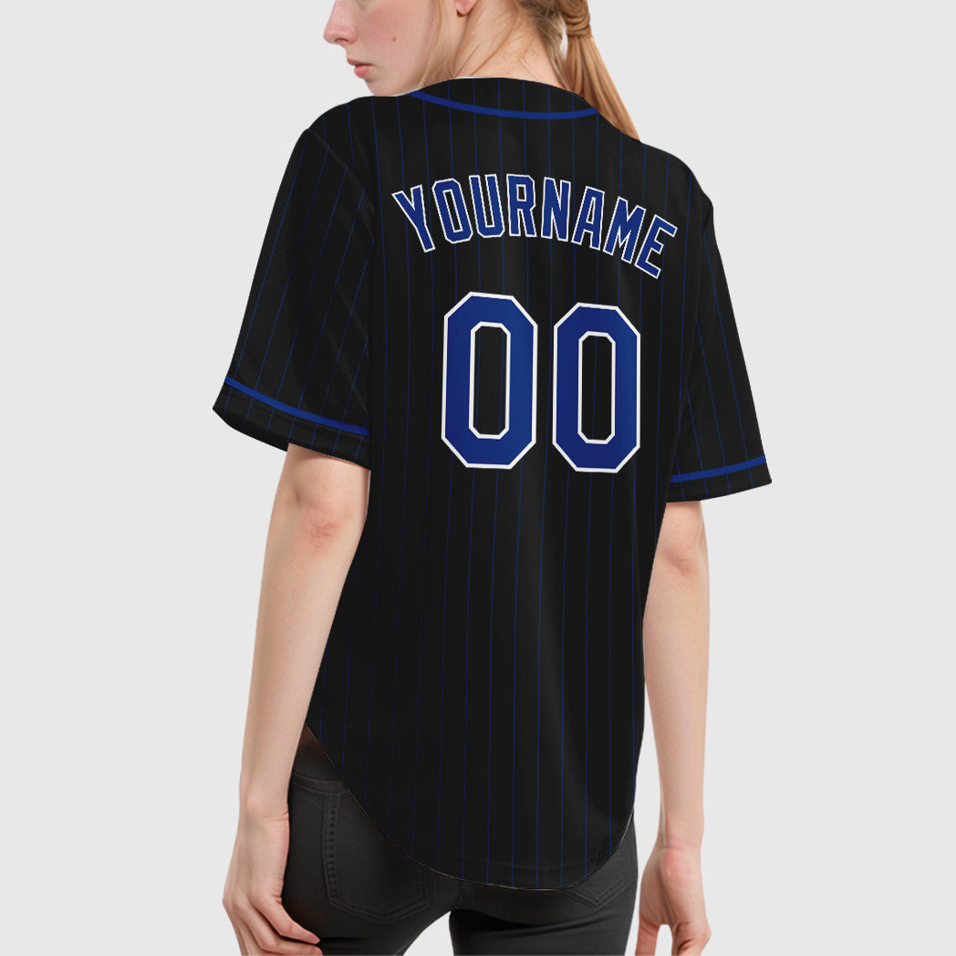 Custom Black Royal-White Piping Pinstripe Baseball Jersey