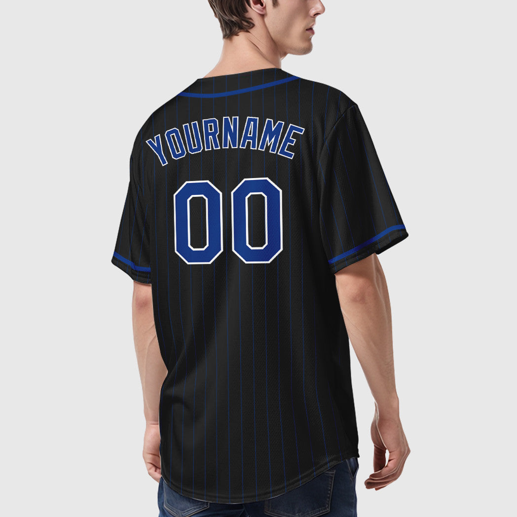 Custom Black Royal-White Piping Pinstripe Baseball Jersey