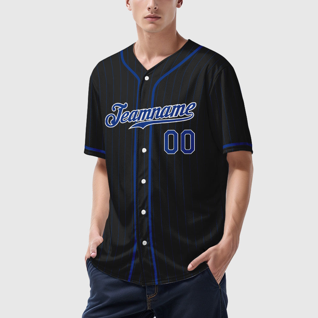 Custom Black Royal-White Piping Pinstripe Baseball Jersey