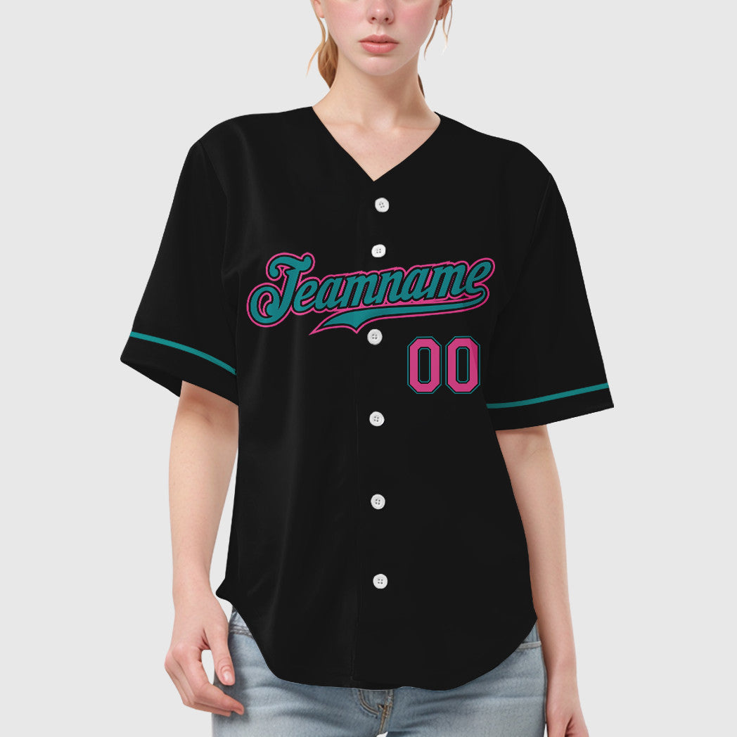 Custom Black Teal Pink Baseball Jersey