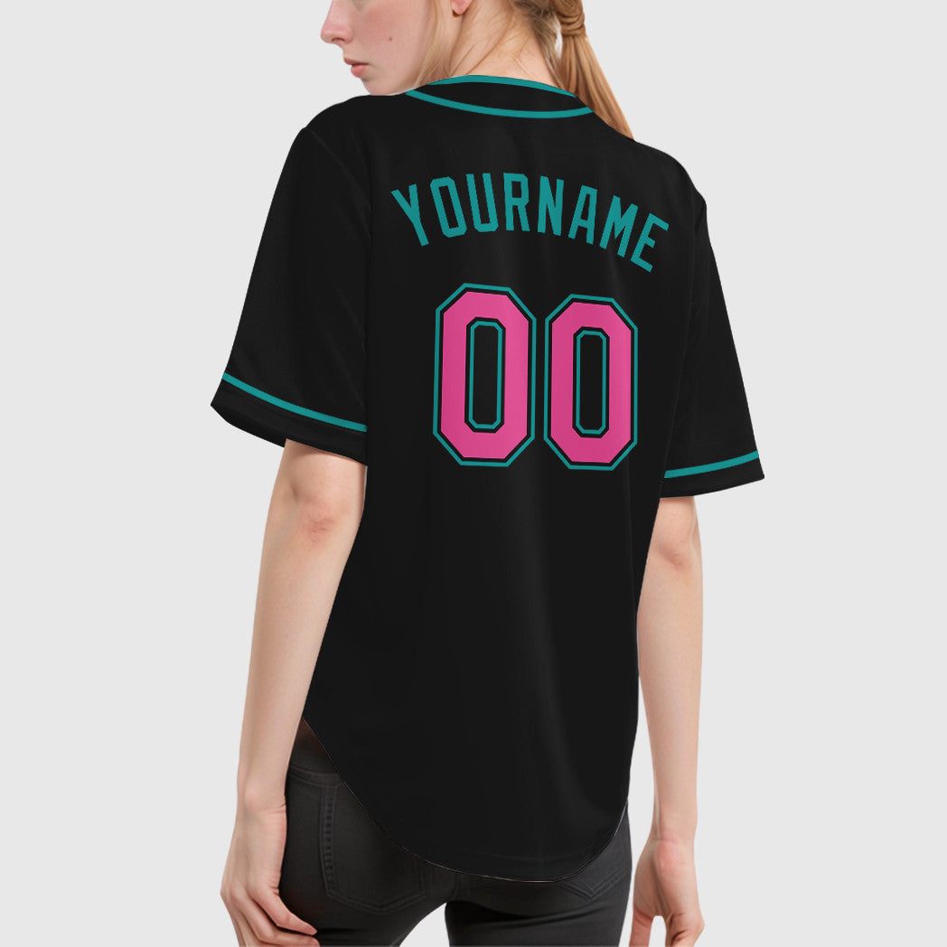 Custom Black Teal Pink Piping Baseball Jersey