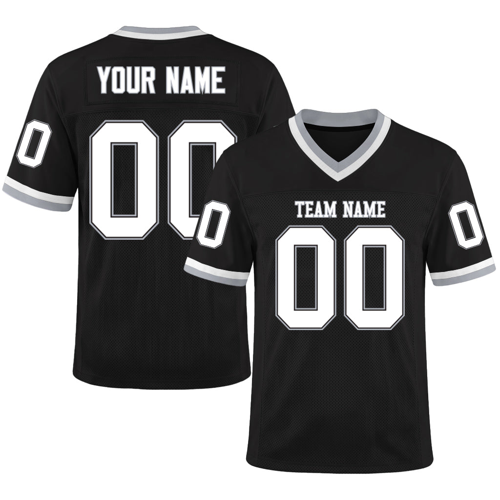 Custom Black White-Gray Mesh Football Jersey