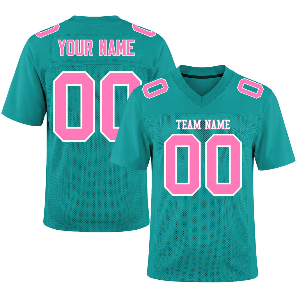 Custom Aqua Pink-White Football Jersey