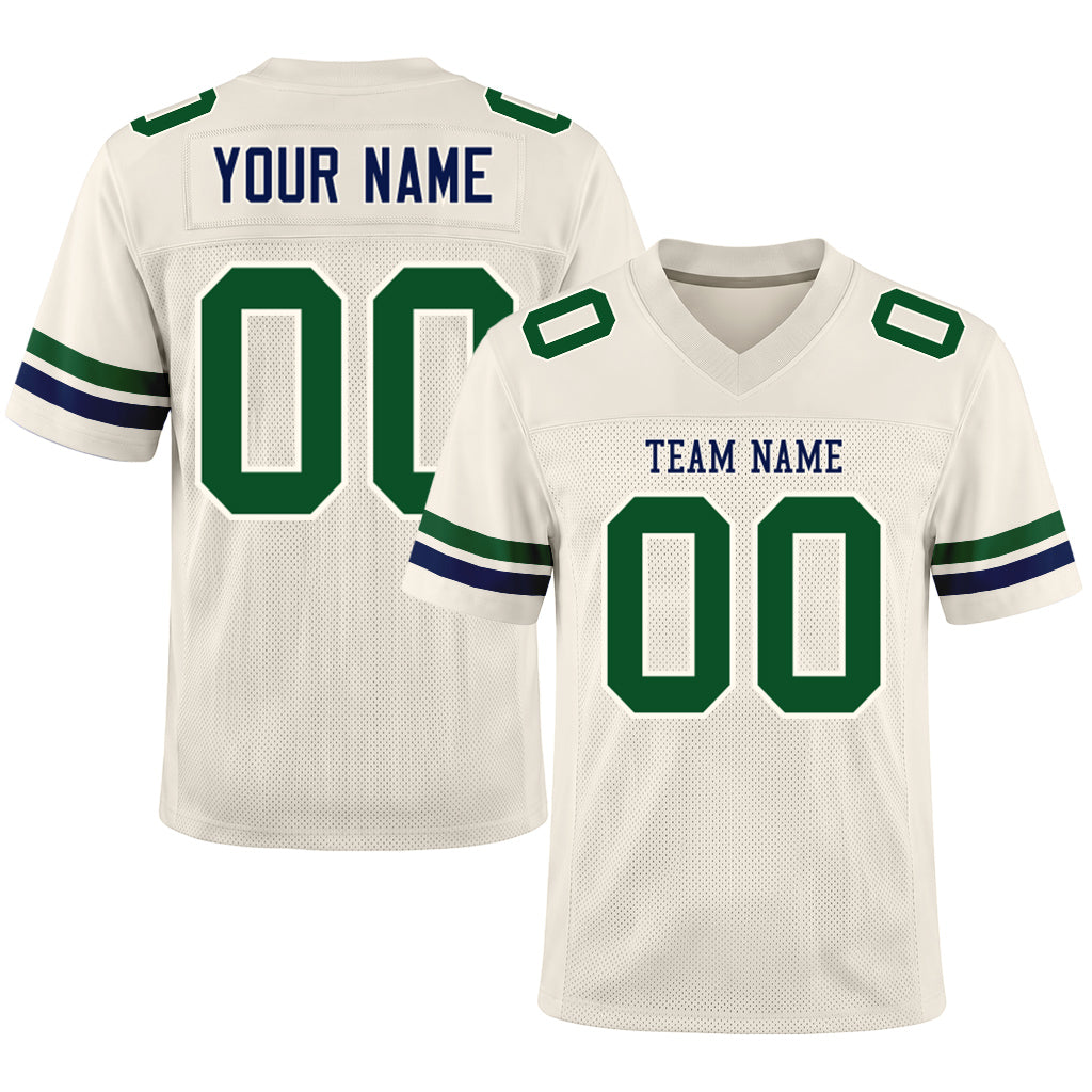 Custom Cream Kelly Green-Navy Mesh Football Jersey