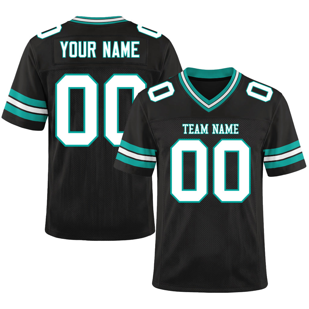 Custom Black White-Aqua Mesh Football Jersey