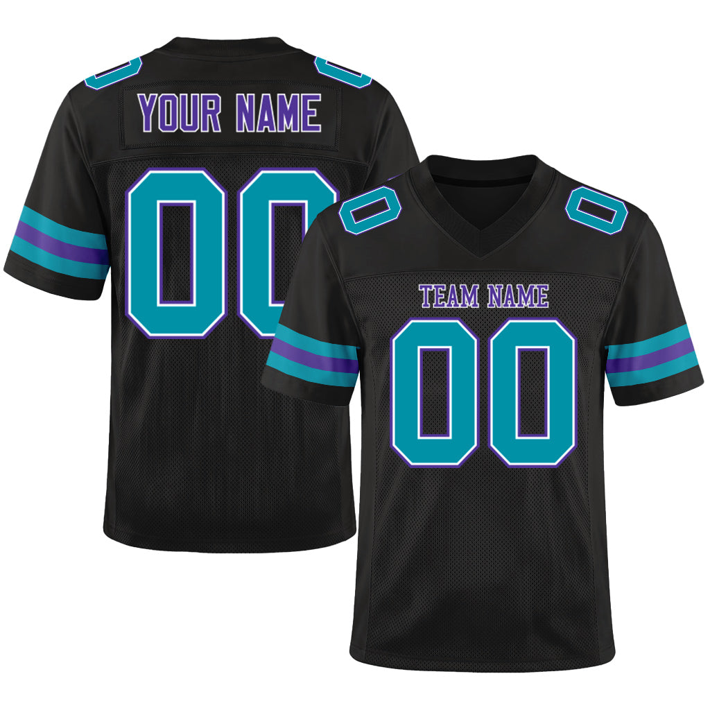 Custom Black Teal-Purple Mesh Football Jersey