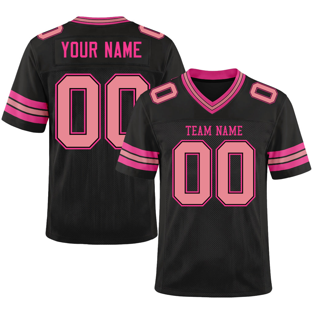 Custom Black Medium Pink-Pink Mesh Football Jersey