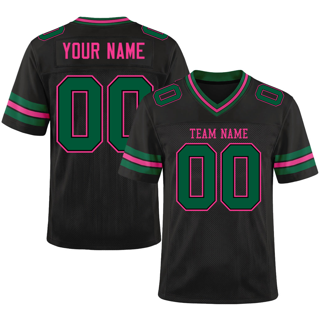 Custom Black Kelly Green-Pink Mesh Football Jersey