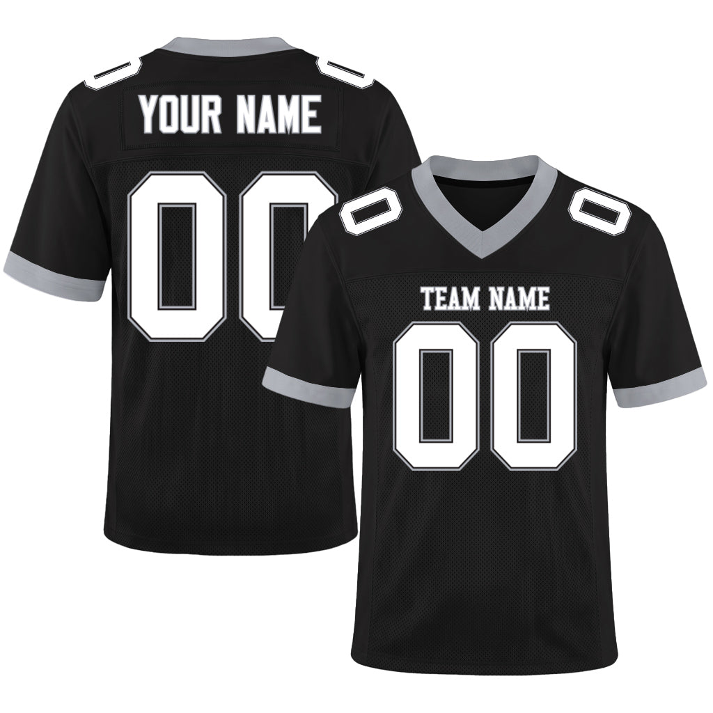 Custom Black White-Gray Mesh Football Jersey