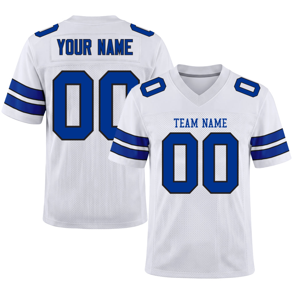 Custom White Royal-Black Mesh Football Jersey