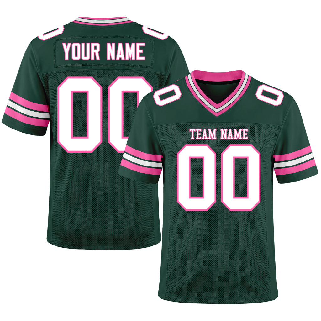 Custom Green White-Pink Mesh Football Jersey