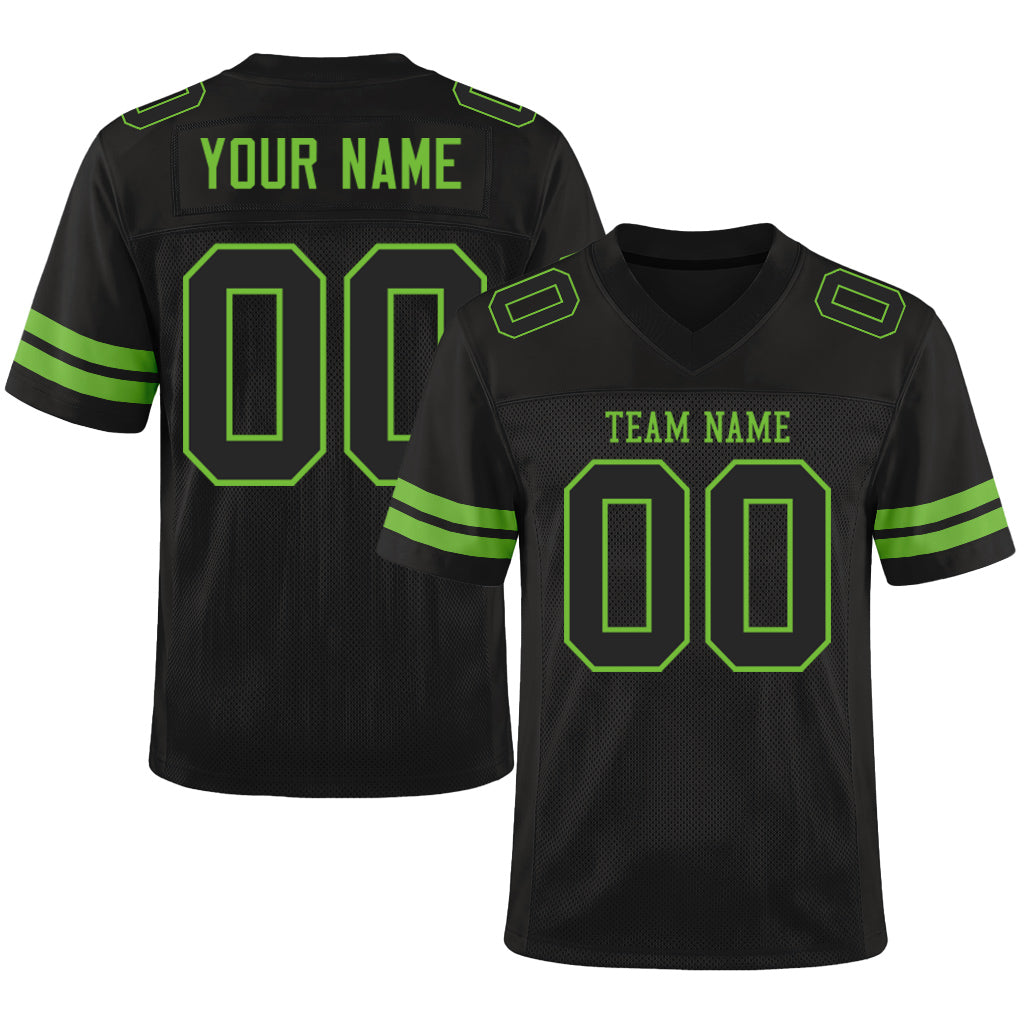 Custom Black Black-Neon Green Mesh Football Jersey
