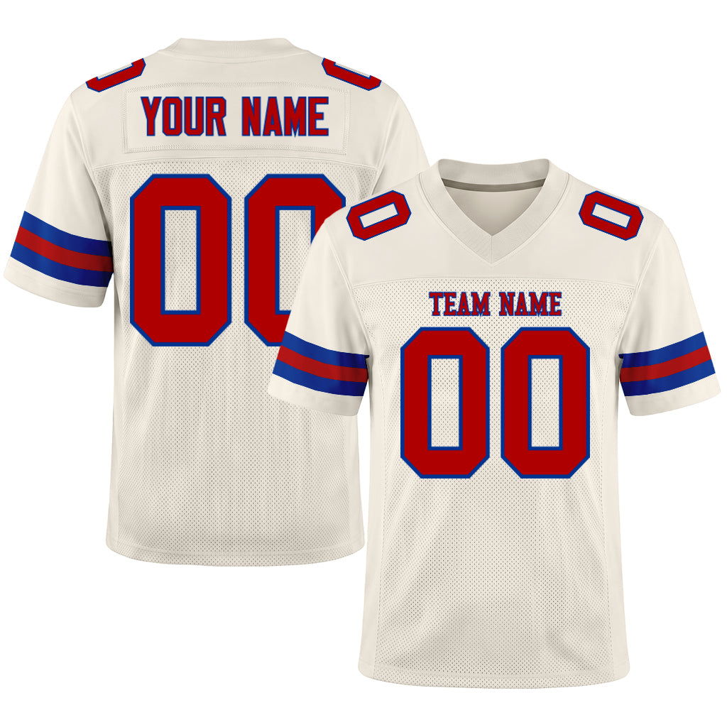 Custom Cream Red-Royal Mesh Football Jersey