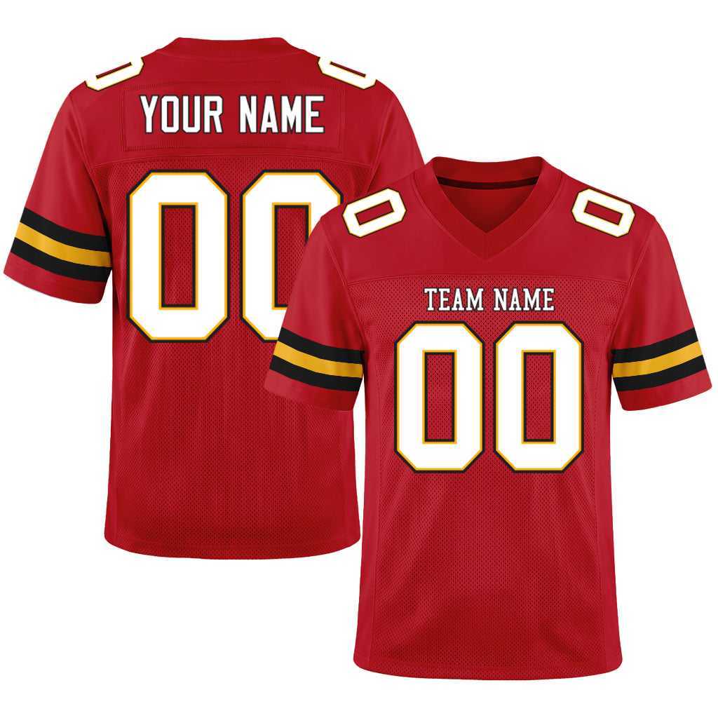 Custom Red White-Gold Mesh Football Jersey