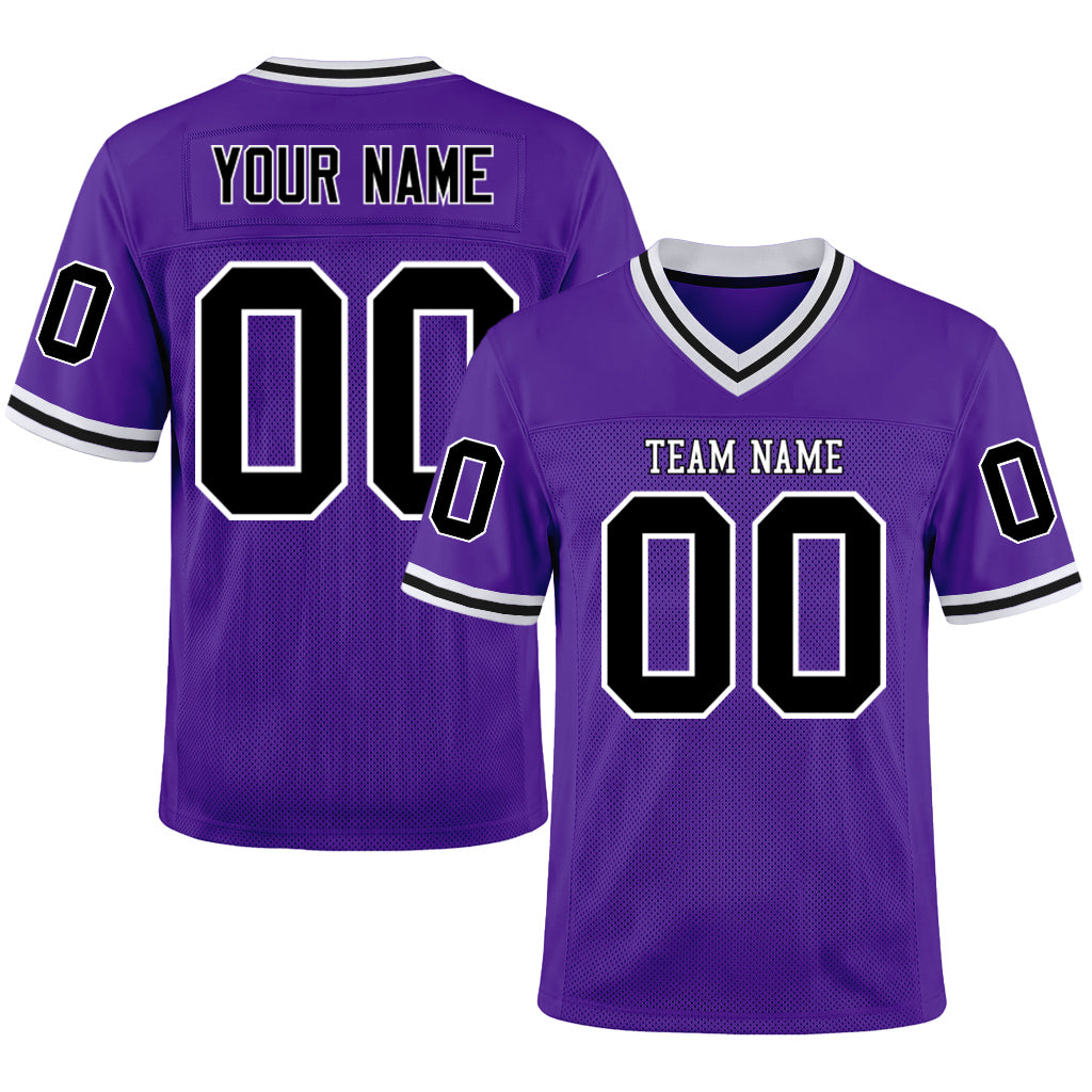 Custom Purple Black-White Mesh Football Jersey