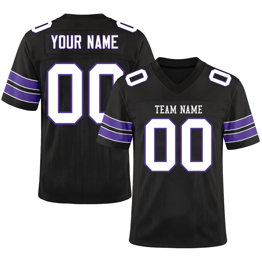 Custom Black White-Purple Custom Name Mesh Football Jersey