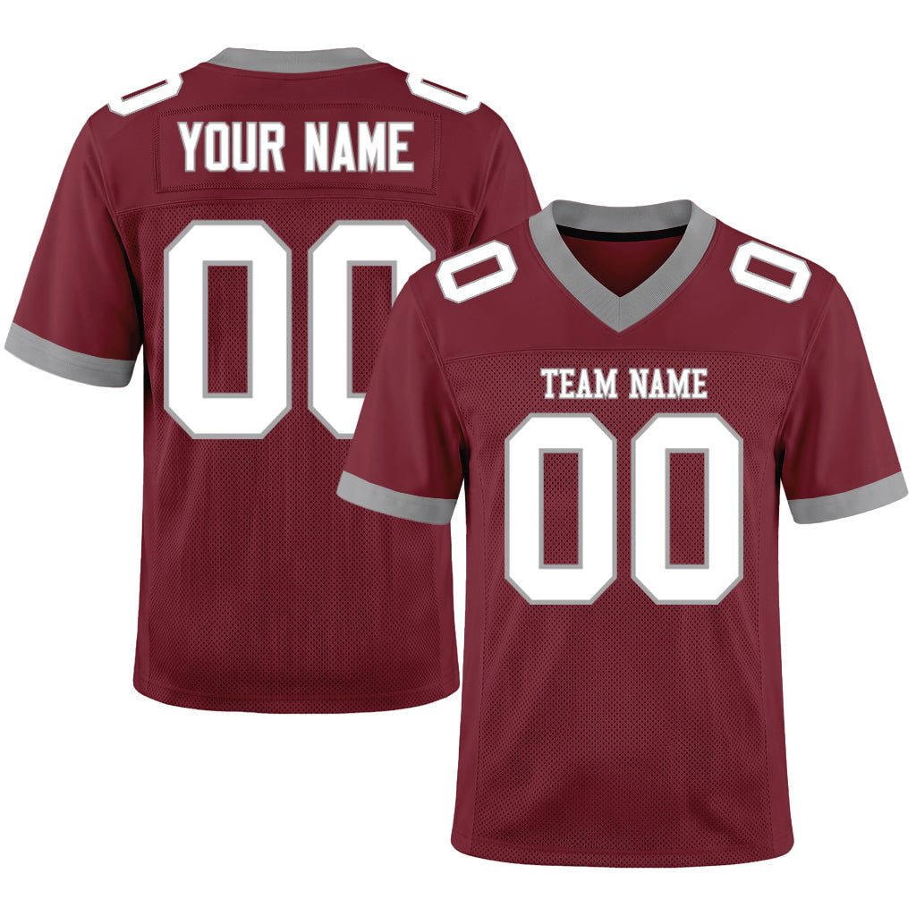 Custom Burgundy White-Gray Mesh Football Jersey