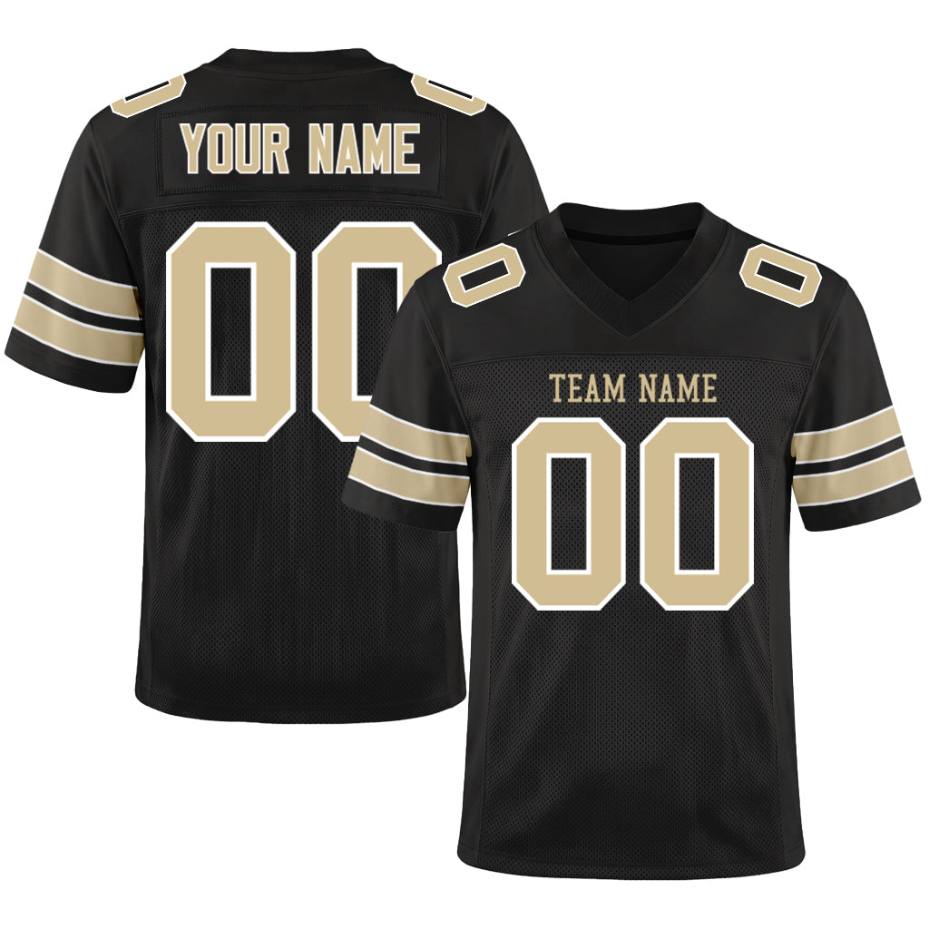 Custom Black Vegas Gold-White Custom Name Mesh Football Jersey