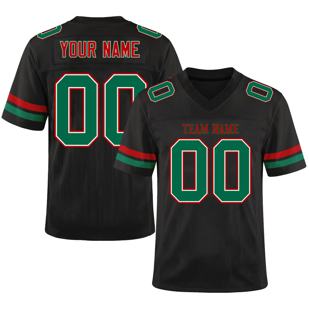 Custom Black Kelly Green-Red Mesh Football Jersey