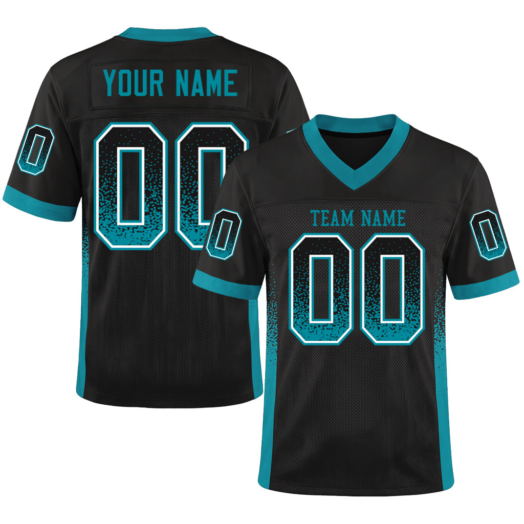 Custom Black Teal-White Mesh Drift Fashion Mesh Football Jersey
