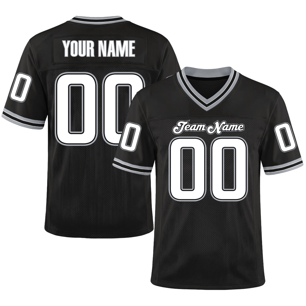 Custom Black White-Gray Mesh Throwback Mesh Football Jersey