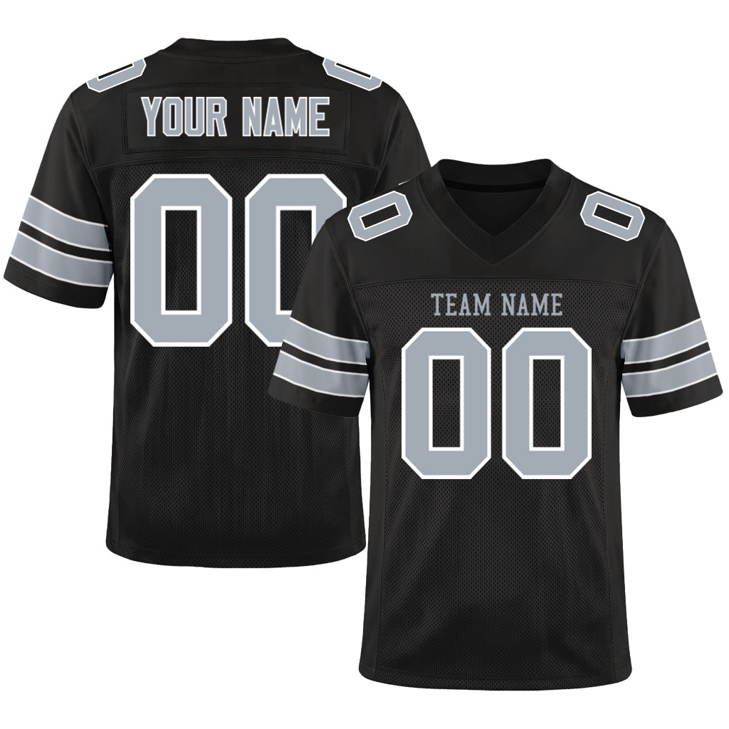 Custom Black Silver-White Mesh Football Jersey