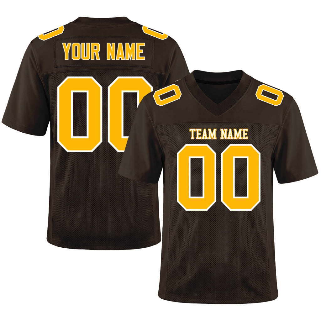 Custom Brown Gold-White Football Jersey