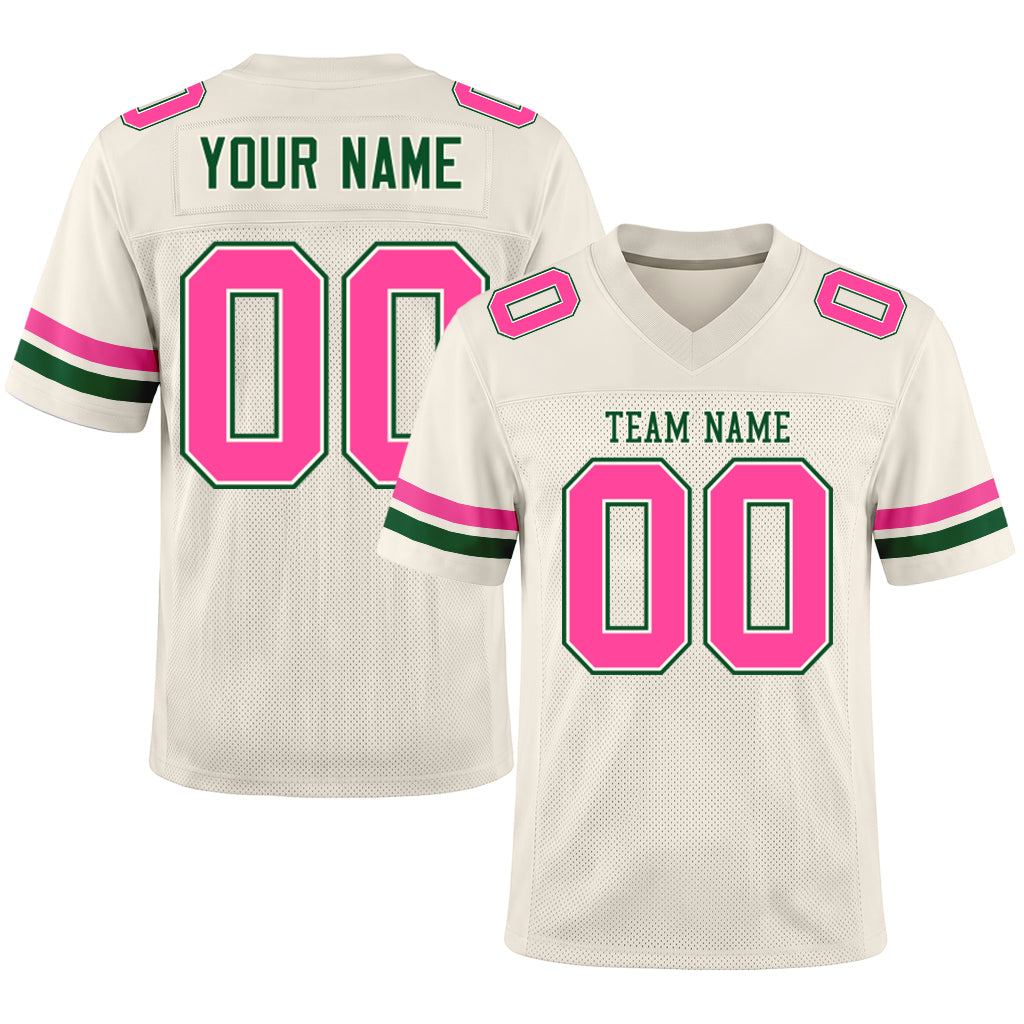 Custom Cream Pink-Kelly Green Mesh Football Jersey